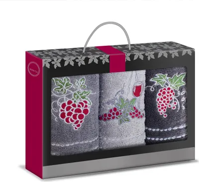 Produktbild von Handtuchset 3 Stück 30x50 cm Stickerei Küchentuch Trauben
