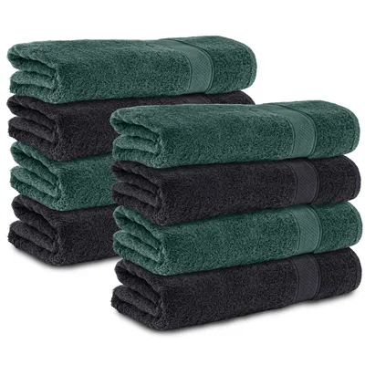 Produktbild von Komfortec 8er Handtücher 50x100 cm Set aus 100% Baumwolle, 470g/m², Frottee, Weich, Schwarz/Dunkelgrün