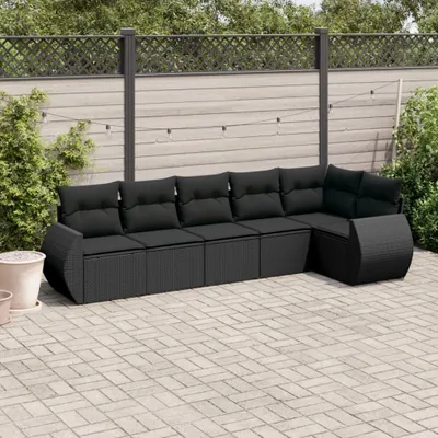 Produktbild von 6-tlg. Garten-Sofagarnitur - mit Kissen Schwarz Poly Rattan - Gartenmöbelset 3253722