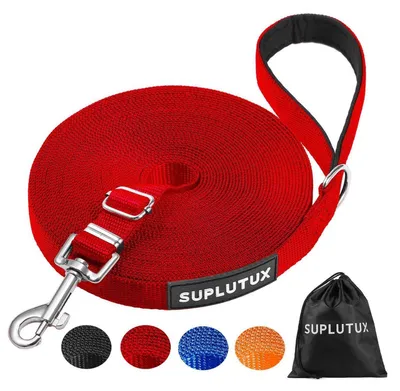 Produktbild von Schleppleine für Hunde, Verstellbare Laufleine mit Gepolstertem Griff, Rot, 20m