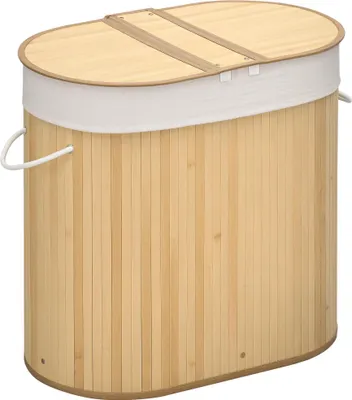 Produktbild von Wäschekorb 100L mit herausnehmbaren Wäschebank 62,5 cm x 37 cm x 60,5 cm Natur + Weiß