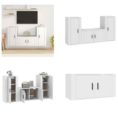 Produktbild von vidaXL 3 tlg. TV Schrank Set Weiß Holzwerkstoff - TV-Schrank-Set - TV-Schrank-Sets - Wohnwand - Schrankwand