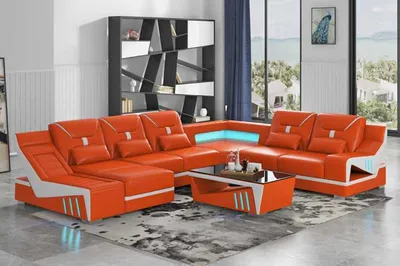 Produktbild von Wohnlandschaft Sofa U Form Ecksofa Designersofa Orange Eckgarnitur
