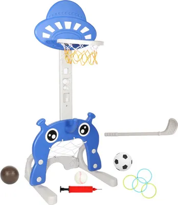 Produktbild von Jiubiaz Kinder Basketballkorb 4 in 1 Basketballständer Höhenverstellbar Korbanlage Spielplatz Fußballtor Golf Wurfring inkl. Bälle