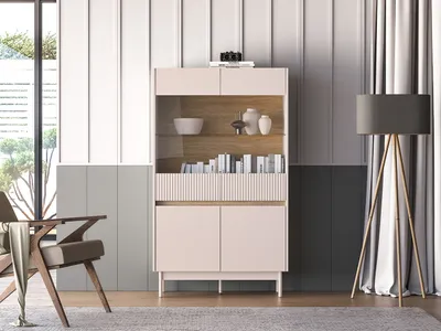 Immagine prodotto di Vetrina con ante in vetro THEA - cashmere / rovere