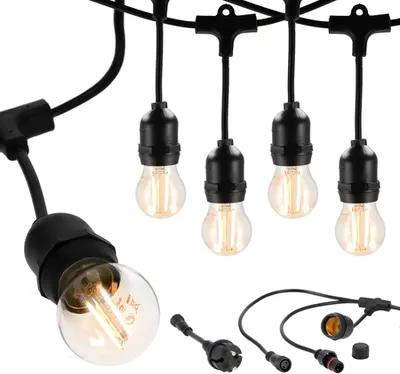 Produktbild von LED Birne Garten Girlande DANDA 15xE27 15m IP54 wasserdicht schwarz EDO777466 EDO Garden Line
