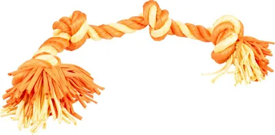 Produktbild von Duvo+ Zahnpflegeseil aus Sweaterstoff mit 4 Knoten orange/gelb