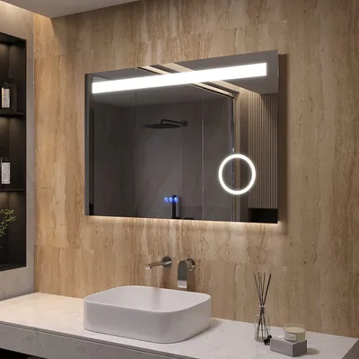 Produktbild von AQUALAVOS LED Badspiegel Badezimmerspiegel mit Beleuchtung Touch 100x70cm inkl.Bluetooth Lautsprecher Dimmbar Antibeschlag 3-Fach Vergrößerung
