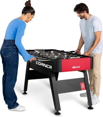 Produktbild von Hop-Sport Kickertisch Corner – Tichfußball für Kinder und Erwachsene – Tischkicker inkl.3 Bälle, sehr stabil und robust