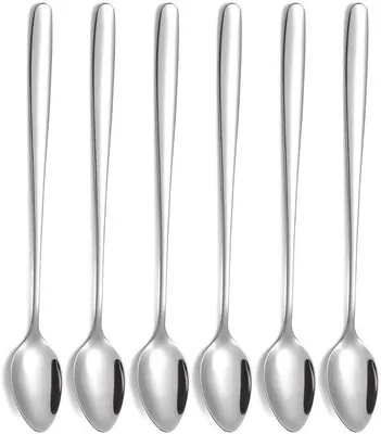 Produktbild von Unyqoos® 6er-Set Langlöffel aus Edelstahl, 19,5 cm – für Latte Macchiato, Milkshakes, Cocktails und Desserts