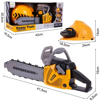 Produktbild von Malplay Spielzeug Kettensäge Verbrennungsmotor Holzfäller-Set mit Helm, Geschenk ab 3 Jahren
