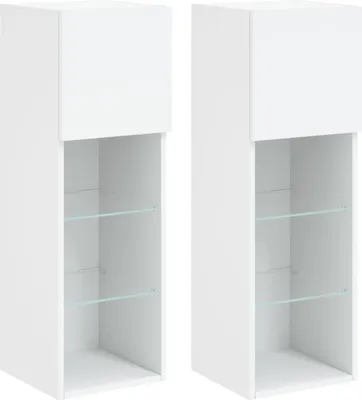 Produktbild von vidaXL TV-Schränke mit LED-Leuchten 2 Stk. Weiß 30,5x30x90 cm