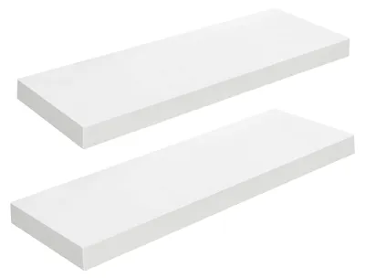 Image de Étagère murale, ensemble d'étagères suspendues, 2 pièces, étagères murales robustes, 60 x 20 x 3,8 cm, étagères suspendues avec fixations invisibles, pour salle de bains, chambre, cuisine, bureau, salon, blanc EWT60BJ01