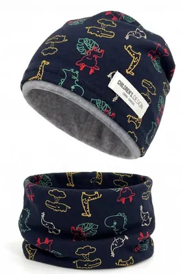 Produktbild von Mütze und Schal Set Kinder 2-8 Jahre Marineblau 95% Baumwolle Schlauchschal Beanie Mädchen Jungen Frühling Herbst Winter
