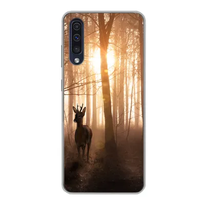 Produktbild von MuchoWow® Handyhülle Schutzhülle Hülle für Samsung Galaxy A30s Wald - Hirsche - Sonne - Bäume - Winter - Natur - Tiere Silikon Softcase Handy Hülle - Karteninhaber
