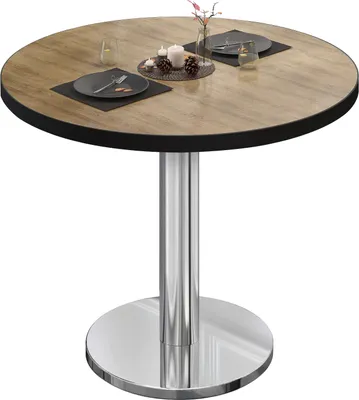 Produktbild von BN | Bistrotisch | Ø:H 60 x 72 cm | Schwarzer Rand | Eiche / Edelstahl | Rund | Bistrotisch Tisch