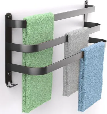 Productafbeelding van EAVY handdoekrek wand 60 cm, 3 trapsgewijze stangen, RVS mat zwart, handdoekstang voor badkamer om vast te schroeven