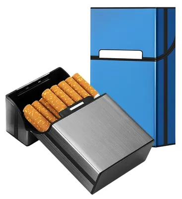 Imagen del producto de Estuche metálico para cigarrillos, 2 unidades, de aluminio, para 18-20 cigarrillos, ideal para su almacenamiento