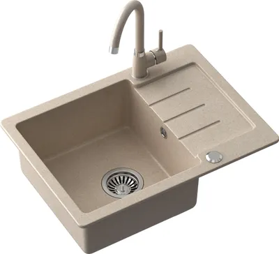 Produktbild von QUADRON Spülbecken Spüle Küche Granit | Größe 44 x 60 x 18,5 cm, Beige & Stahl | JOHNNY 116 Granitspüle Einzelbecken-Spüle | Einbauspüle mit Hahnloch | Einbeckenspüle Küchenspüle