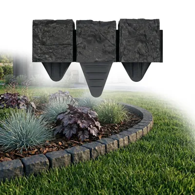 Produktbild von GARDENIX Rasenkante 1.2 m Granit Pflastersteine Optik Anthrazit 10x10x10cm Ð Beeteinfassung Beetumrandung Beetbegrenzung aus Kunststoff, Gartenzaun Beetzaun Blumenbeet Umrandung