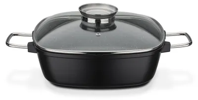 Obrázok produktu pre GSW štvorcový pekáč Gourmet GRANIT 28 x 28 x 8,5 cm , hliník, nehrdzavejúca oceľ, sklo, štvorcový pekáč s vekom z aromatického skla ø cca 28 x 28 x V 8,5 cm