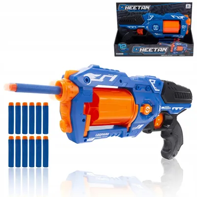 Produktbild von Revolver Blaster mit Trommelmagazin und 12 Schaumstoffpfeilen – Spielzeugpistole, Dart Blaster, Softdart Pistole in Blau, X-Flame Elite