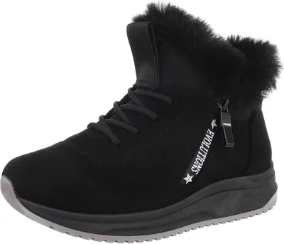 Produktbild von Ital-Design Damen Stiefeletten Plateaustiefeletten Schnürstiefeletten Flache Stiefeletten Warm gefüttert Wildlederoptik, Textiloptik Snowboots 87451942 Schwarz Gr.  37
