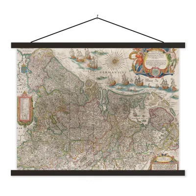 Produktbild von MuchoWow® Textilposter Karte der Niederlande 150x113 cm mit schwarzem Rahmen - Wohnzimmer