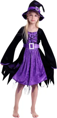 Immagine prodotto di Costume da strega per Halloween, vestito viola con cappello, taglia 3-4 anni