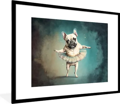Produktbild von MuchoWow® Gerahmtes Poster Hund - Tutu - Ballett - Abstrakt - Porträt 80x60 cm - Poster mit Schwarzem Bilderrahmen Wandposter Rahmen Foto Bilder - Schlafzimmer-Dekorationen - Fotoposter