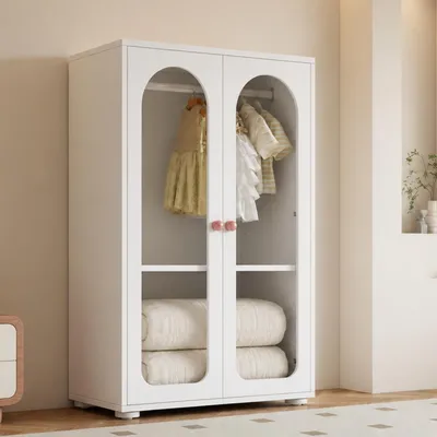 Produktbild von MODFU Kleiderschrank 80×50×120 cm mit transparenten Acryl-Türen, Kinderkleiderschrank Weiß,Aufbewahrungsschrank mit Keramikgriffen