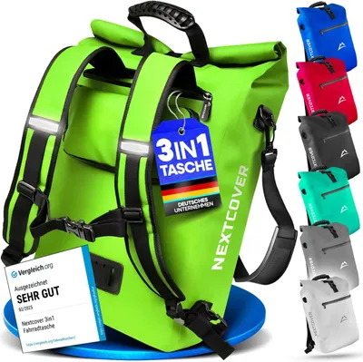 Produktbild von NEU 3in1 Fahrradtasche für Gepäckträger [PVC frei] - Gepäckträgertasche, Fahrradtasche Rucksack und Umhängetasche 25L I Fahrrad Tasche wasserdicht