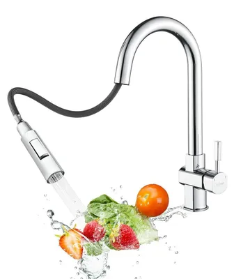 Image de Robinet de cuisine en acier inoxydable, pivotant à 360°, avec douchette extractible