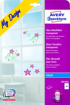 Produktbild von Avery Zweckform MD3002 Glas-Dekofolie, 210 x 297 mm, 4 Blatt