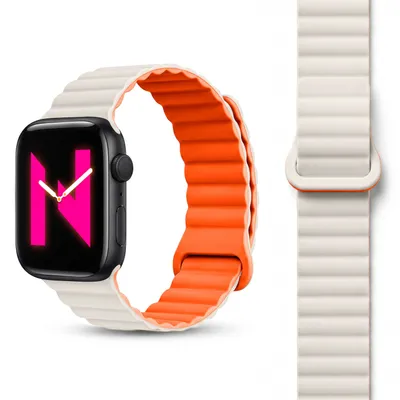 Produktbild von Core Armband für Apple Watch Ultra/SE/10/9/8/7/6/5/4/3/2/1, Atmungsaktives Silikon Magnet Sportarmband, 42/44/45/46/49mm - Polarstern Orange