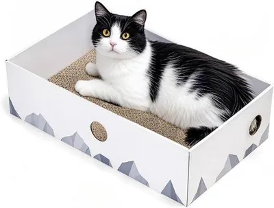 Productafbeelding van Grote, witte krabbox voor katten, gemaakt van karton
