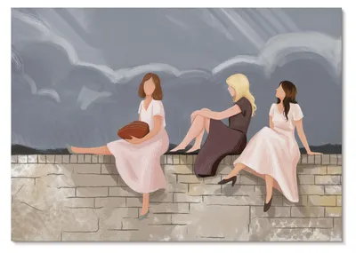 Produktbild von POSTER - 29x21 cm (A4) - Goa Mano - Drei Frauen an der Mauer, bunte Kleider, weiter Himmel -  Wandbild für Wohnzimmer Schlafzimmer & Flur, Modernes Poster Wanddeko, Ungerahmt