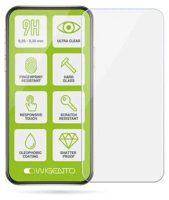 A product shot of a screen protector with feature callouts.