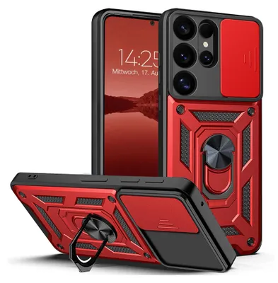 Produktbild von Armor Handyhülle für Samsung Galaxy S25 Ultra Kameraschutz Handy Panzer Case Cover Schutzhülle Outdoor Farbe: Rot