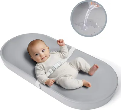 Produktbild von COMOMY Wickelmatte PolyurethanWeich, Abwaschbare Wickelauflage mit Sicherheitsgurt, Rutschfest & Ungiftig, Baby Wickeltischauflage für Wickeltisch, Hellgrau