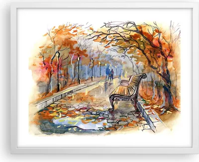 Produktbild von Gerahmtes Poster - Weißer Rahmen - Path Bench Herbst Frau - 50x40 cm - Wand Bild - Wanddeko - Wandbilder - Kunstposter - Wandposter - Bilderrahmen - Bilder - Kunstdruck - Wandbild - P2WAA50x40-3000