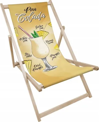 Obrázek produktu pro Skládací dřevěné zahradní lehátko s motivem Piña Colada – plážové a zahradní lehátko