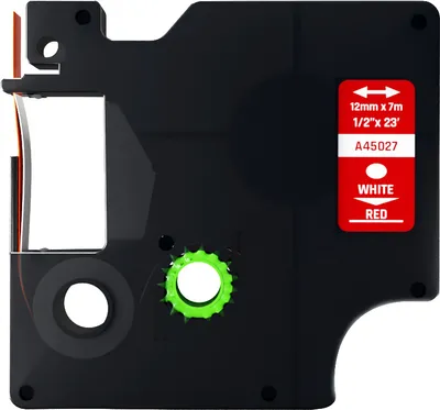 Produktbild von Dymo D1 Compatible 45027 Band - Weiß auf rot - 12 mm x 7 m