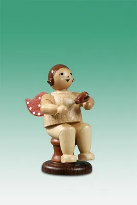 Produktbild von Holzfigur Musikantenengel mit Stielkastagnette sitzend natur+J1194D1204J1191:J1197J1191:J1195J1191:J1196 ohne Krone Höhe 6,5cm NEU