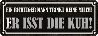 Produktbild von vianmo Blechschild 10x27 cm Mann trinkt keine Milch isst Kuh Spruch Zitat
