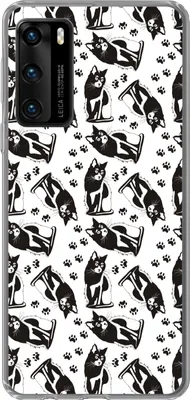 Produktbild von MuchoWow® Handyhülle Schutzhülle Hülle für Telefoonhoesje Huawei P40 Muster - Katze - Schwarz - Weiß - Jungen - Mädchen - Kinder - Kind Silikon Softcase Handy Hülle - Handytasche