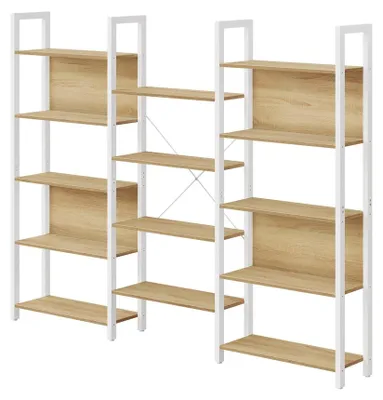 Image de Étagère de rangement avec 14 compartiments, bibliothèque | Blanc chêne clair | 128 x 24 x 166 cm