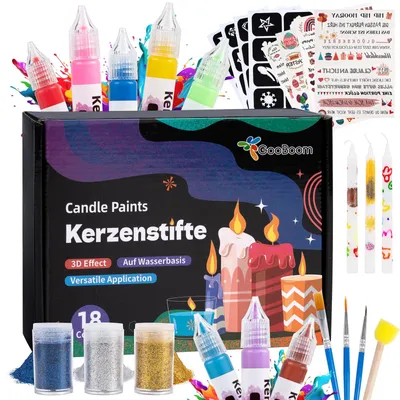 Obrázok produktu pre Súprava ceruziek na sviečky s trblietkami 18 ks, farebné fixky, šablóny a tetovania, pre deti