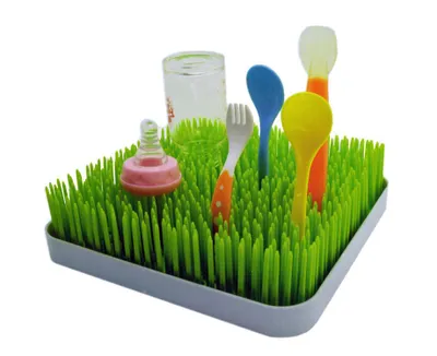 Produktbild von 24 x 24cm Abtropfgestell für hygienisches Trocknen von Babygeschirr und Schnullern grüner Rasen