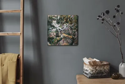 Produktbild von Coloray Hodiny Unikátní 30x30 cm  Tiché hodiny Pro obývací pokoj a kuchyň Nástěnné hodiny Plátno Bílé ručičky hodin - Skály v lese Cézanne